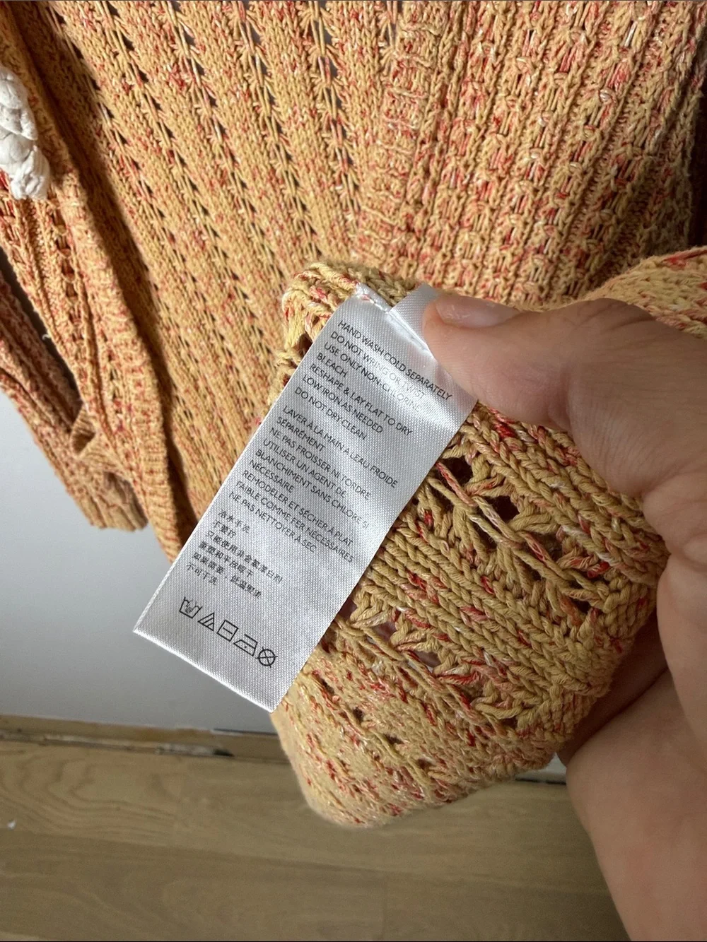 Free People Beach Open-Knit Hooded Cardigan Sweater in Peach Small